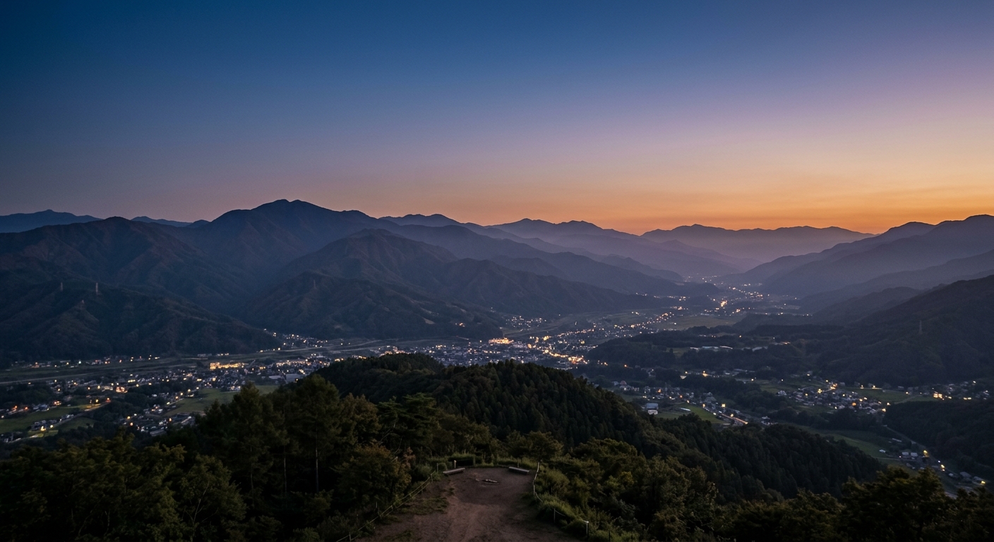 夕暮れの秩父盆地